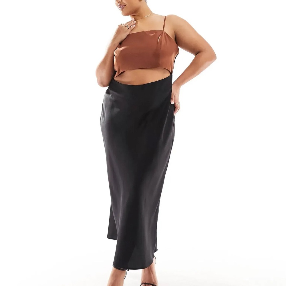 ASOS DESIGN Curve Satin Color Block Midi Dress - 18